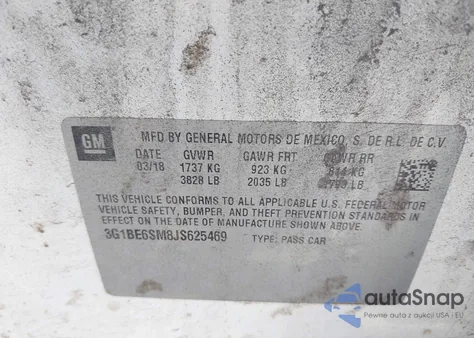 2018 Chevrolet Cruze Lt Auto из США, поврежденный, VIN 3G1BE6SM8JS625469